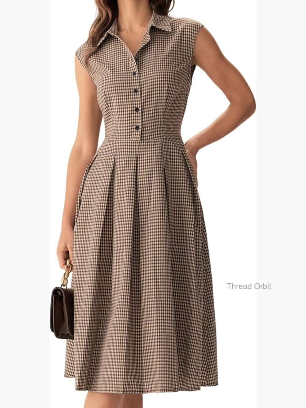 Sleeveless Button Up Midi A Line Dress Work Casual Premium Fabric